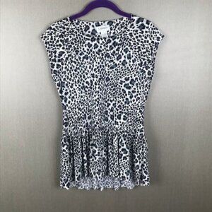 Carmen Marc Valvo Womens Leopard Print Peplum Top S Polyester/Spandex